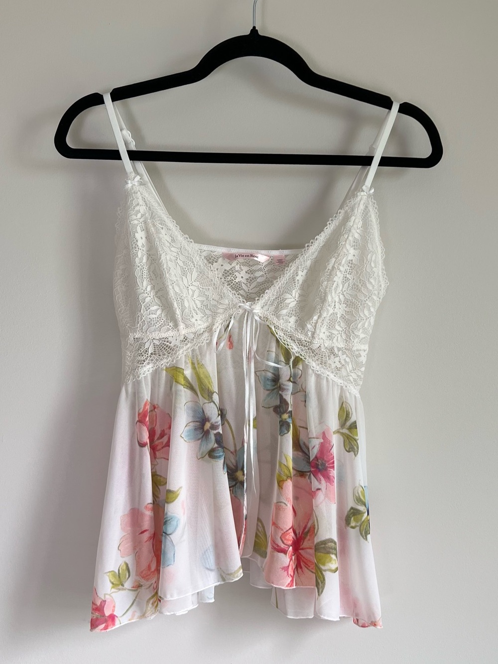 Lace Trim Mesh Floral Babydoll Camisole - Y2K / Fairycore